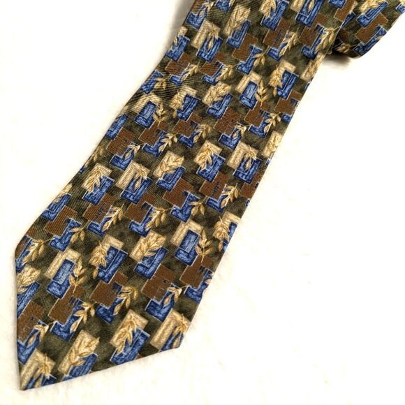 Vintage Men's 100% Silk Tie by Cambridge Classic Leaf Motif - Picture 11 of 11